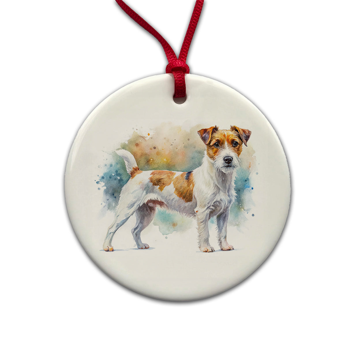 Parson Russell Terrier Dog Watercolor Style Round Ceramic Holiday Christmas Tree Ornament
