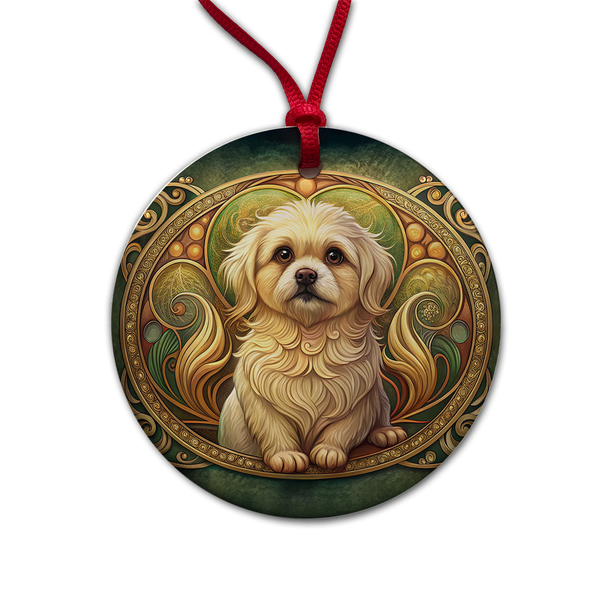 Pekapoo Dog Art Nouveau Round Ceramic Holiday Christmas Tree Ornament
