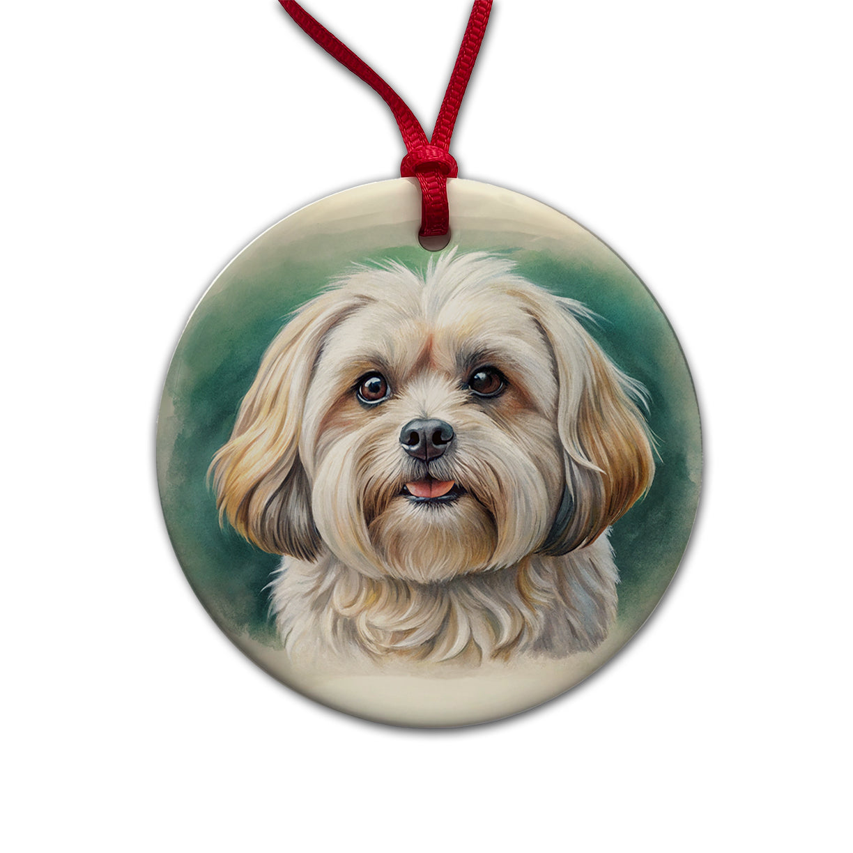 Pekapoo Dog Illustration Round Ceramic Holiday Christmas Tree Ornament