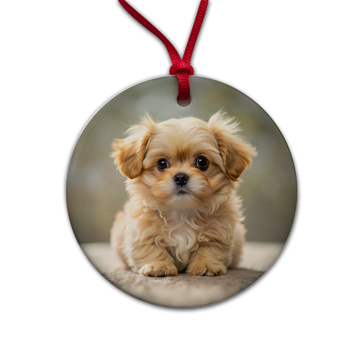 Pekapoo Dog Puppy Photo Round Ceramic Holiday Christmas Tree Ornament