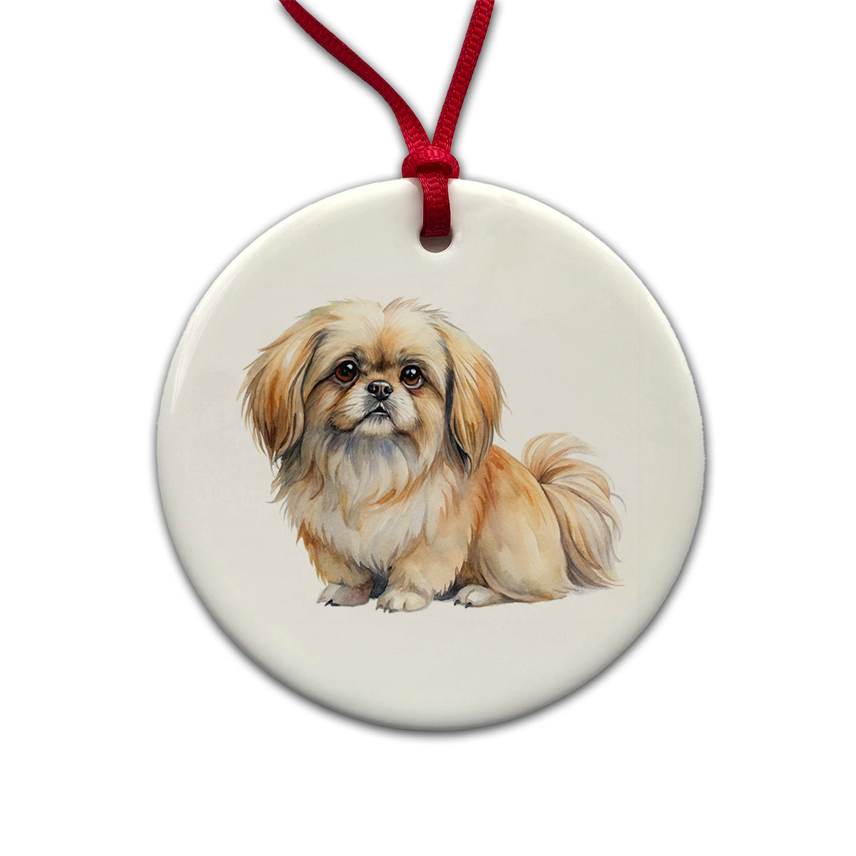 Pekapoo Dog Watercolor Style Round Ceramic Holiday Christmas Tree Ornament