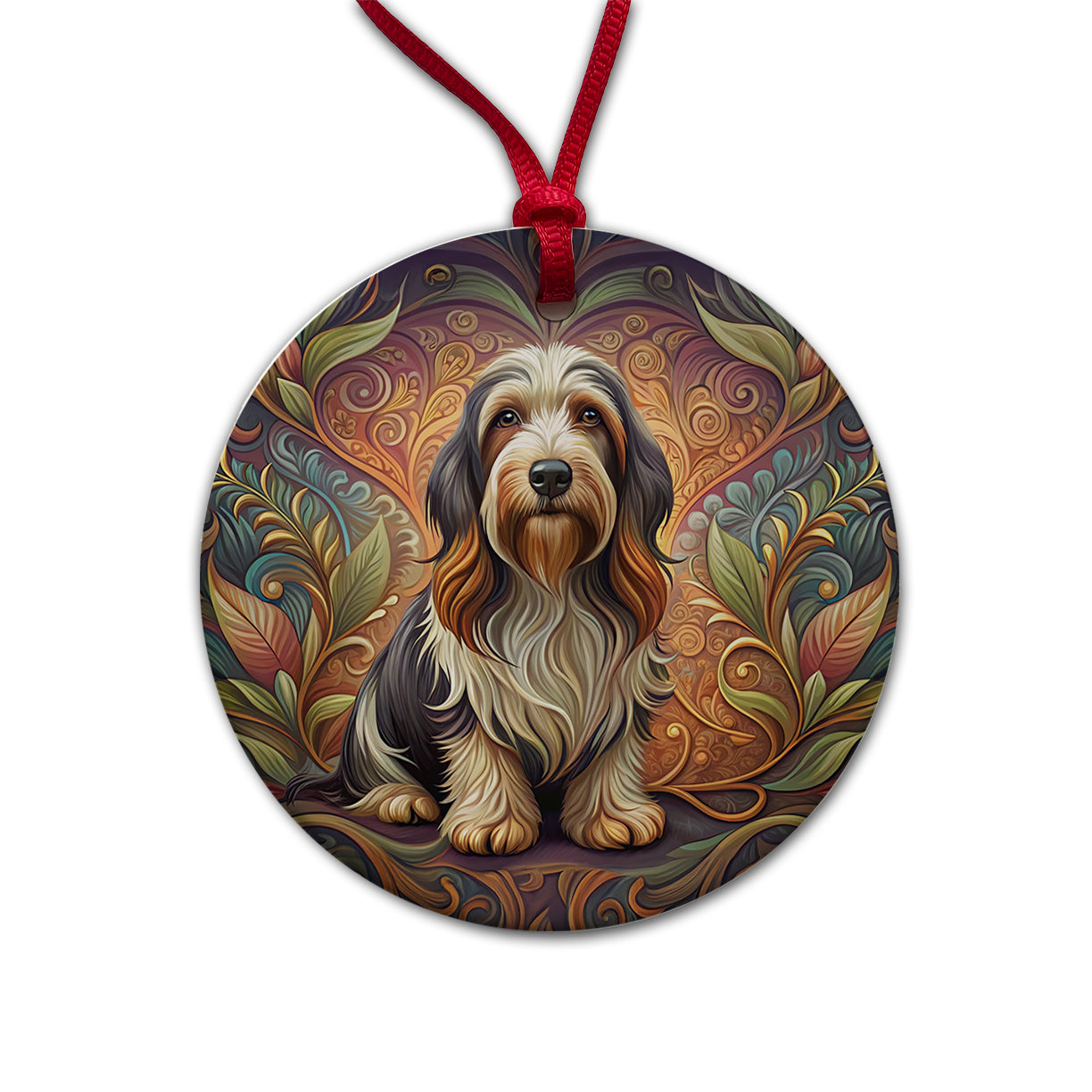 Petit Basset Griffon Vendeen Dog Art Nouveau Round Ceramic Holiday Christmas Tree Ornament