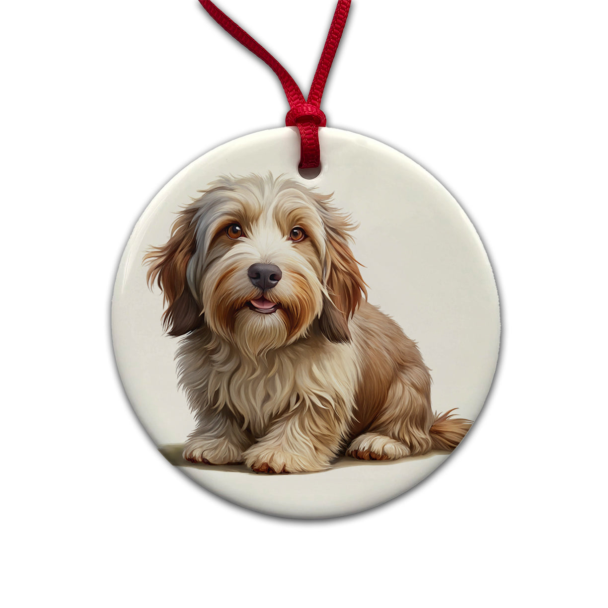 Petit Basset Griffon Vendeen Dog Illustration Round Ceramic Holiday Christmas Tree Ornament
