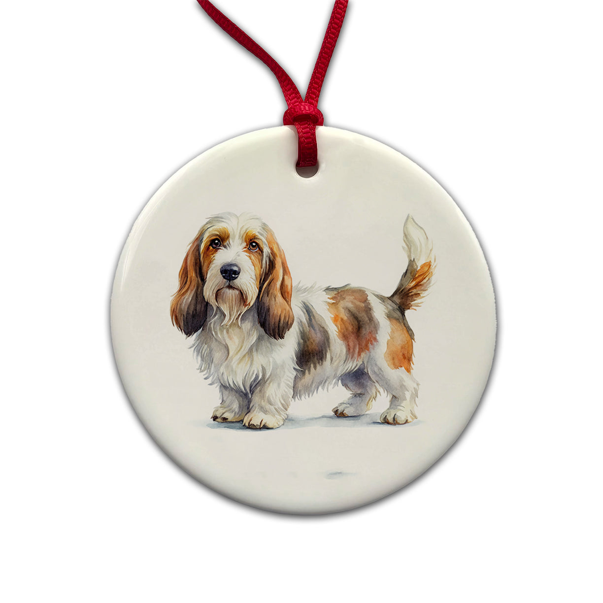 Petit Basset Griffon Vendeen Dog Watercolor Style Round Ceramic Holiday Christmas Tree Ornament