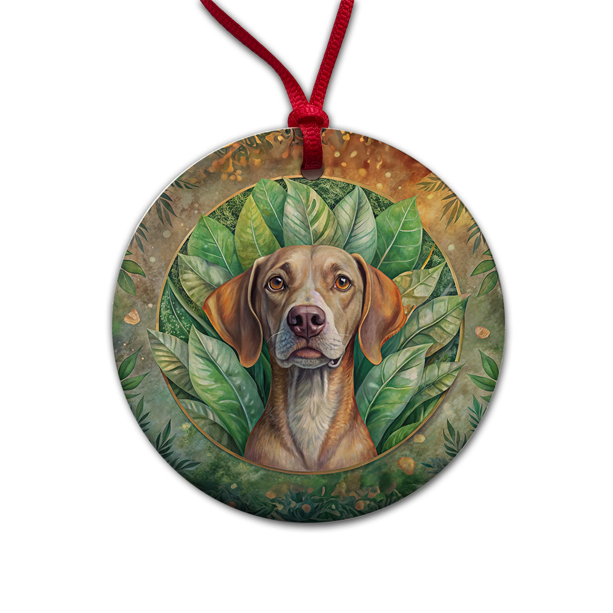 Pointer Dog Art Nouveau Round Ceramic Holiday Christmas Tree Ornament