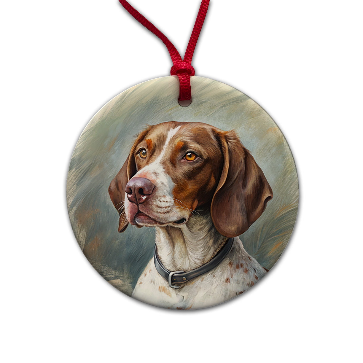 Pointer Dog Illustration Round Ceramic Holiday Christmas Tree Ornament