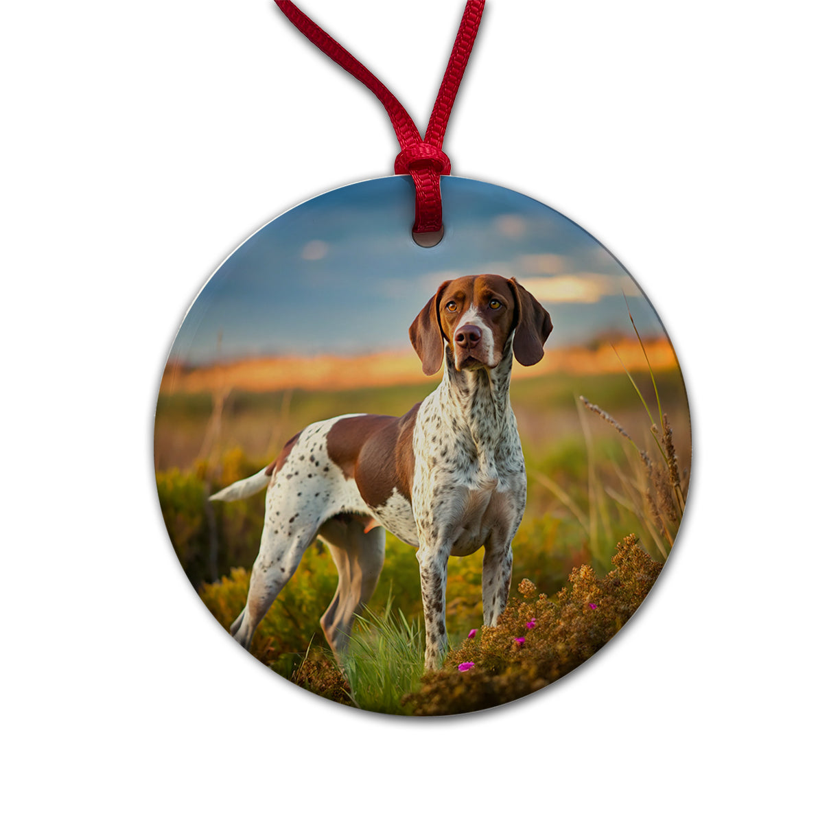 Pointer Dog Photo Round Ceramic Holiday Christmas Tree Ornament