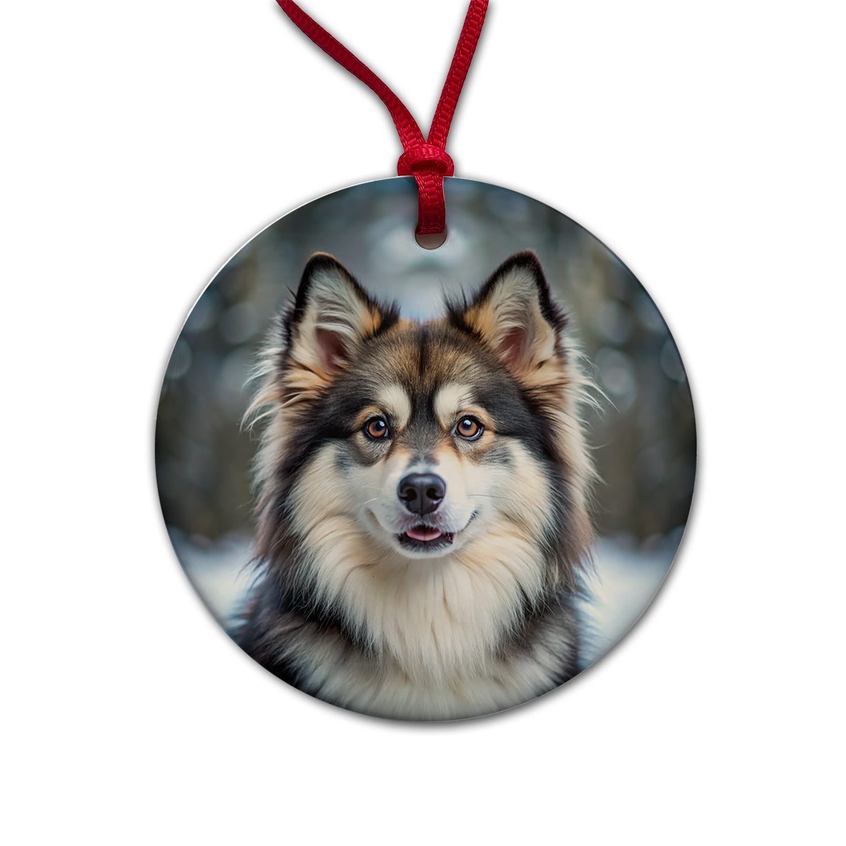 Pomsky Dog Photo Round Ceramic Holiday Christmas Tree Ornament