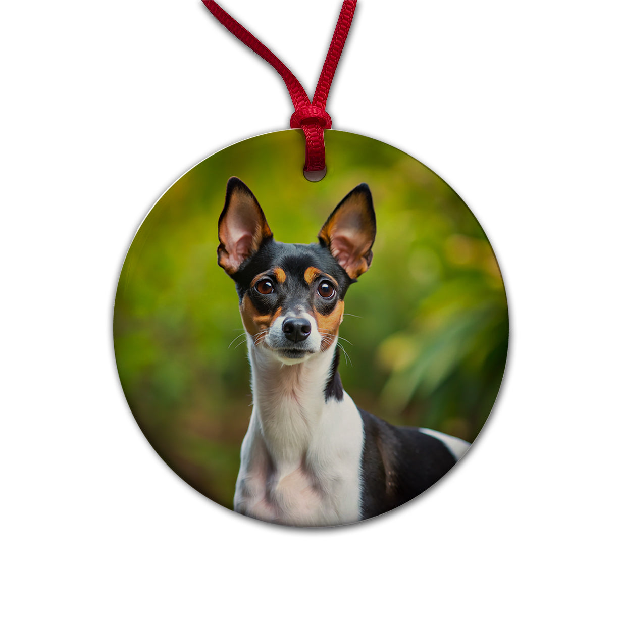 Rat Terrier Dog Photo Round Ceramic Holiday Christmas Tree Ornament