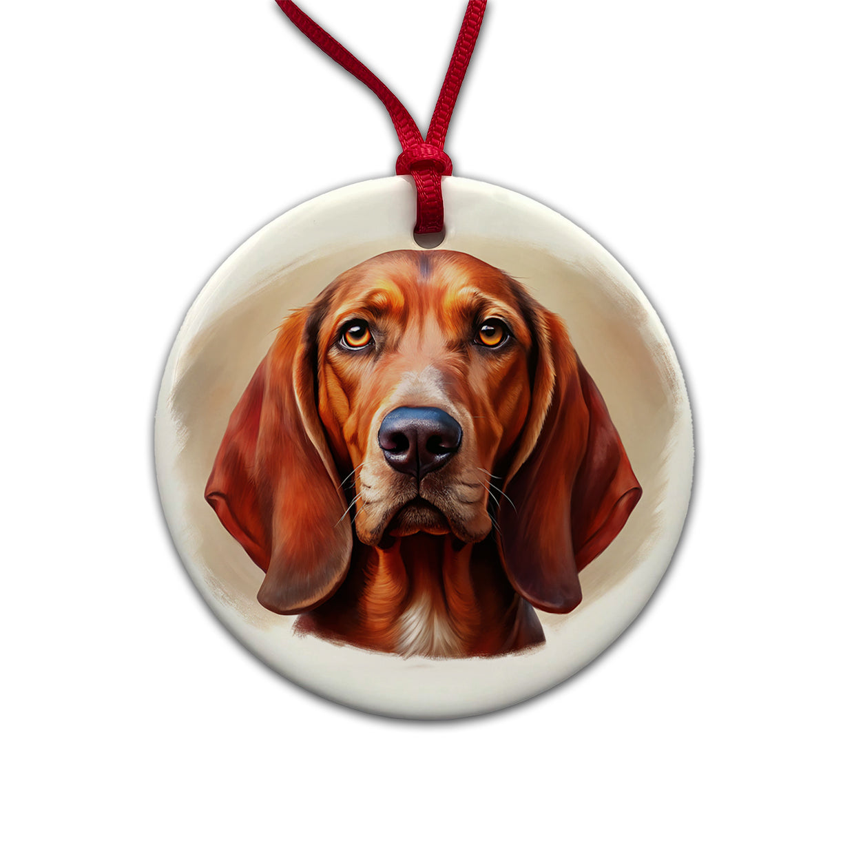 Redbone Coonhound Dog Illustration Round Ceramic Holiday Christmas Tree Ornament