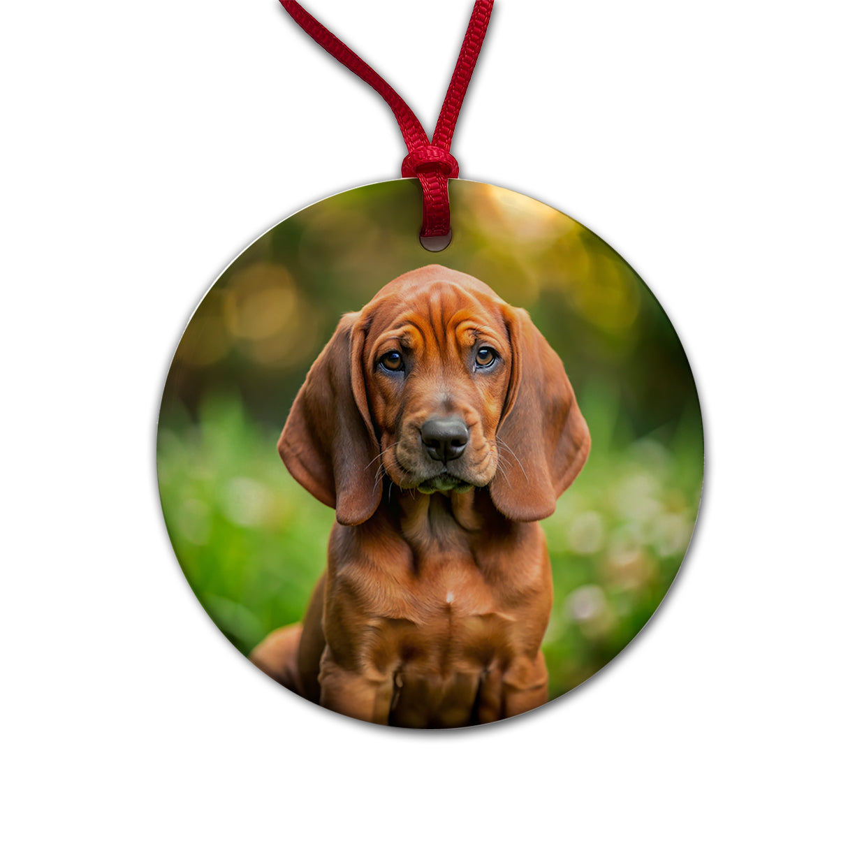 Redbone Coonhound Dog Puppy Photo Round Ceramic Holiday Christmas Tree Ornament