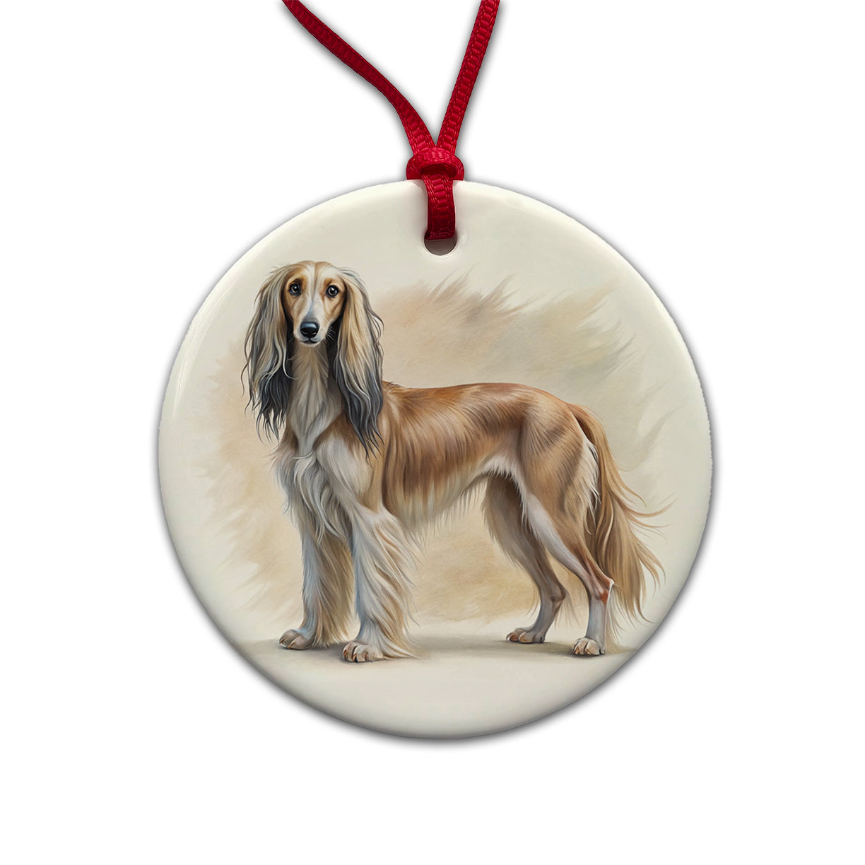 Saluki Dog Illustration Round Ceramic Holiday Christmas Tree Ornament