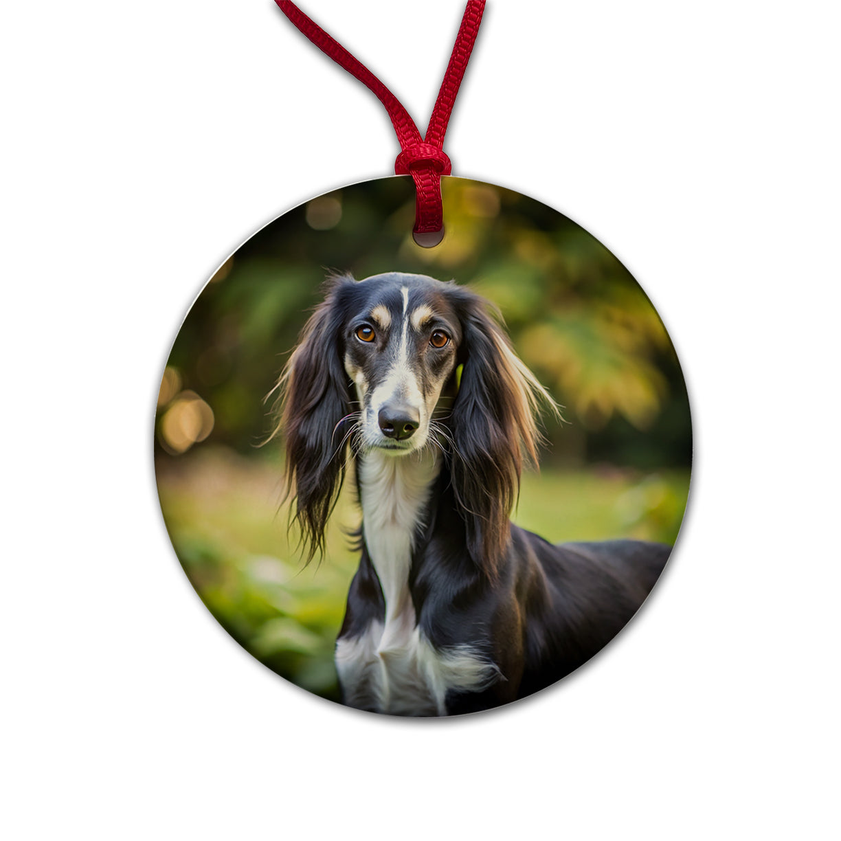 Saluki Dog Photo Round Ceramic Holiday Christmas Tree Ornament