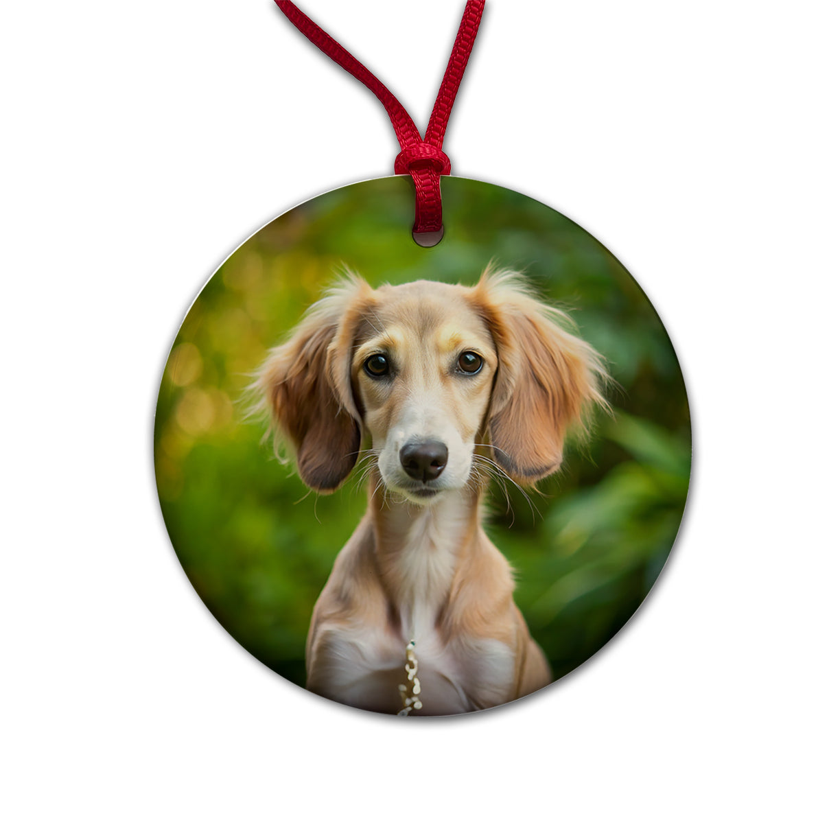 Saluki Dog Puppy Photo Round Ceramic Holiday Christmas Tree Ornament