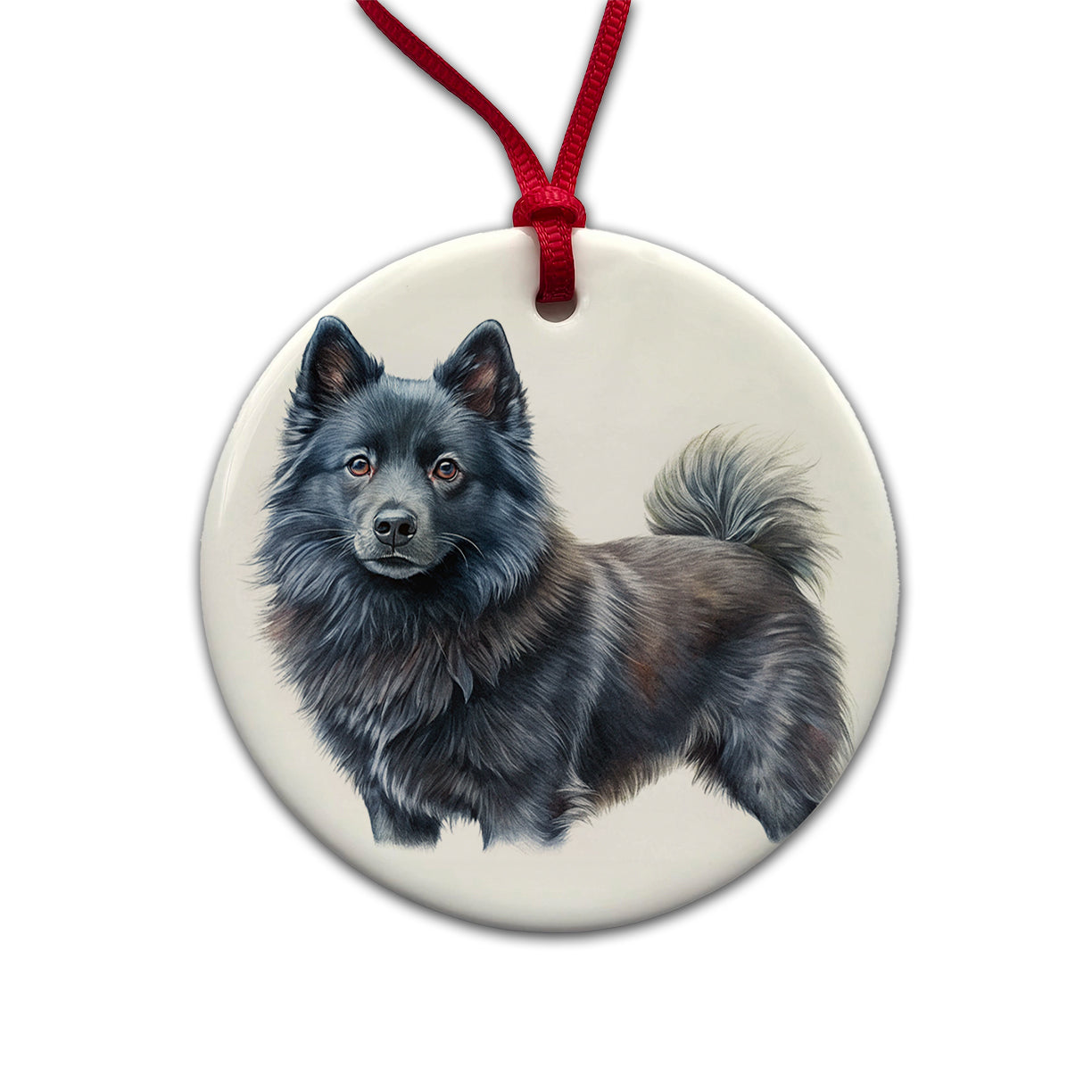 Schipperke Dog Illustration Round Ceramic Holiday Christmas Tree Ornament