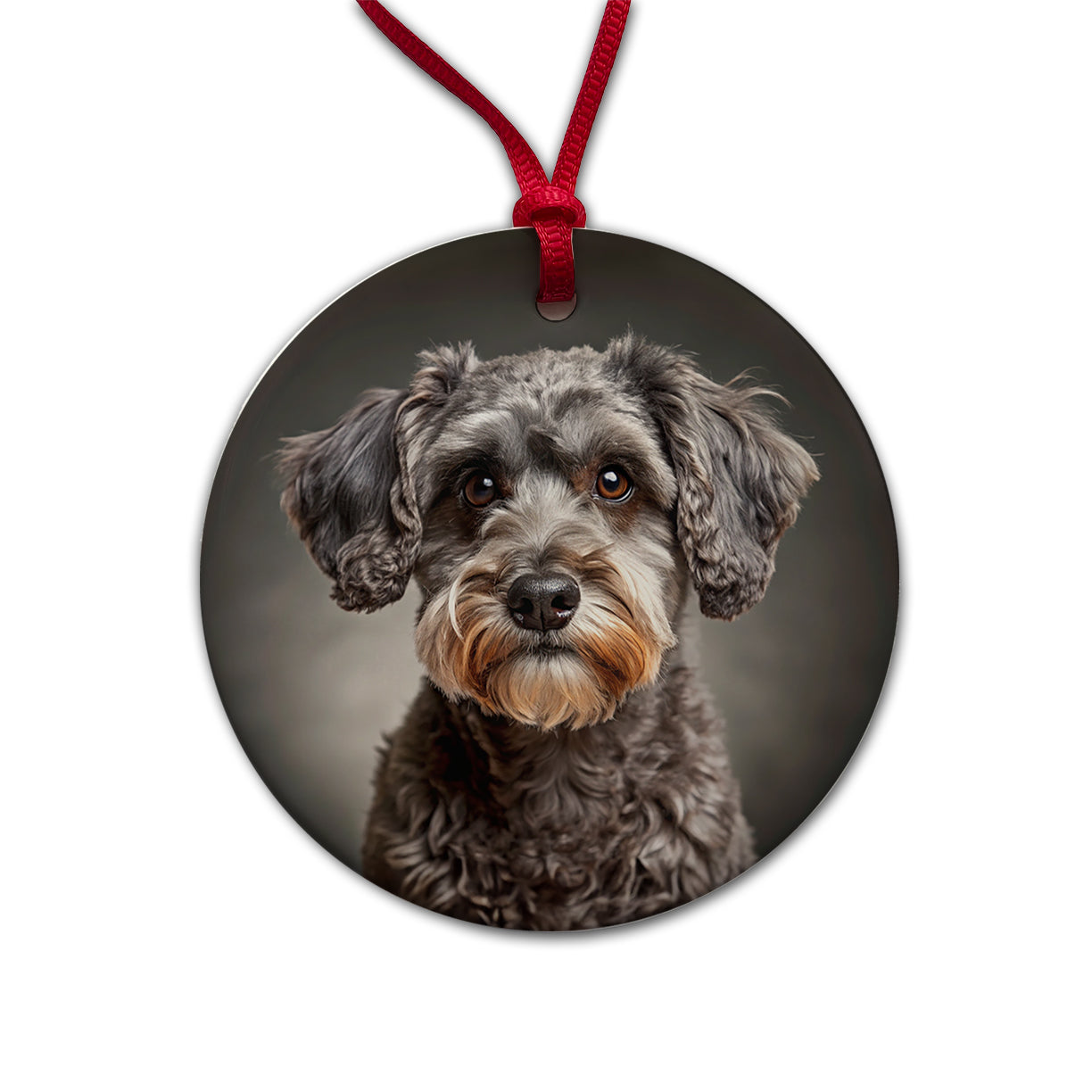 Schnoodle Dog Photo Round Ceramic Holiday Christmas Tree Ornament