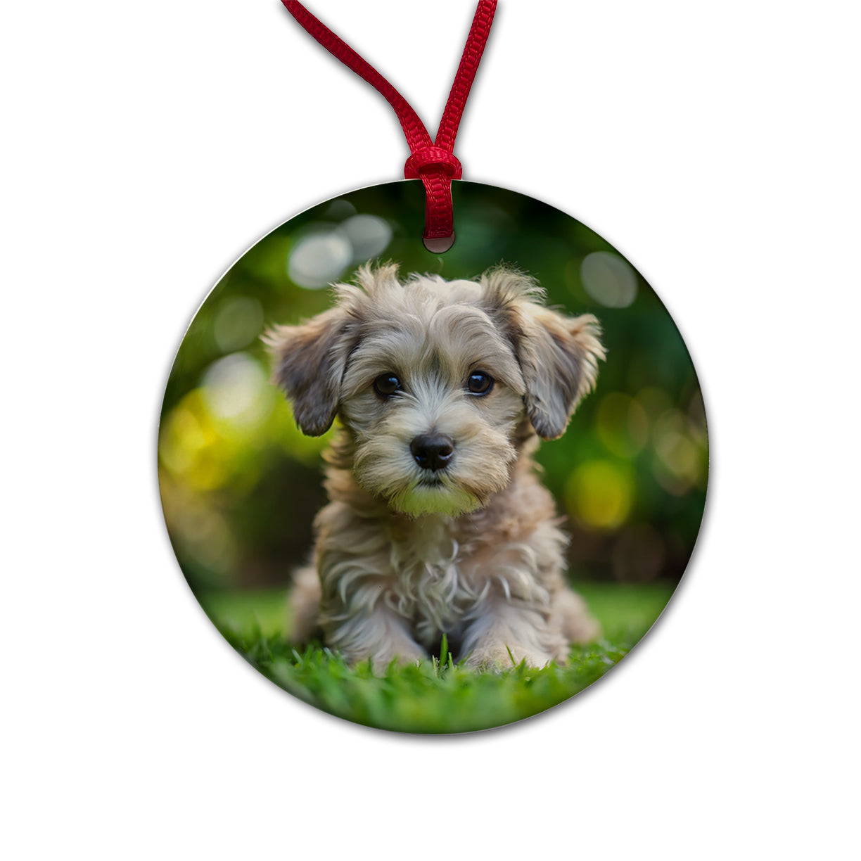 Schnoodle Dog Puppy Photo Round Ceramic Holiday Christmas Tree Ornament
