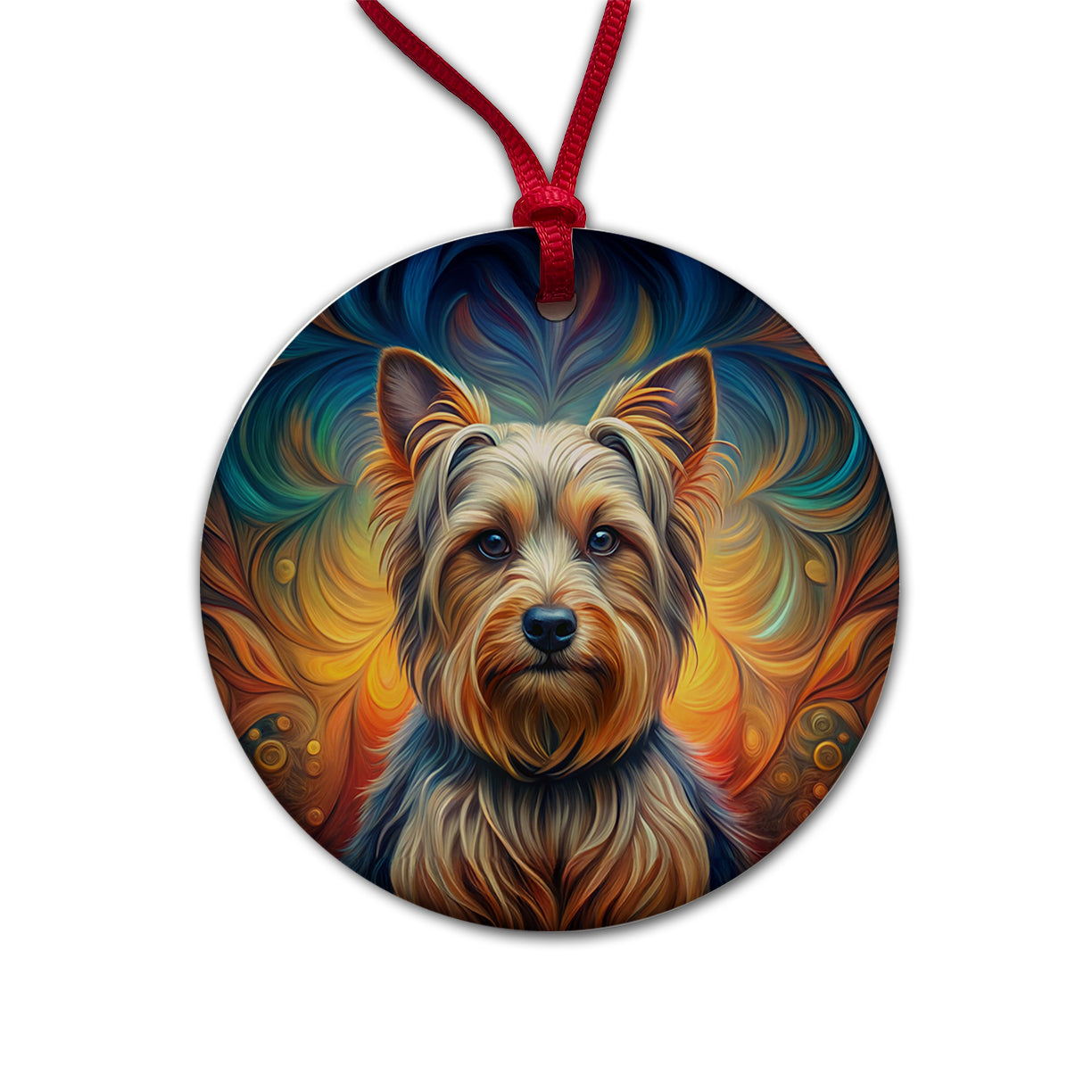 Silky Terrier Dog Art Nouveau Round Ceramic Holiday Christmas Tree Ornament