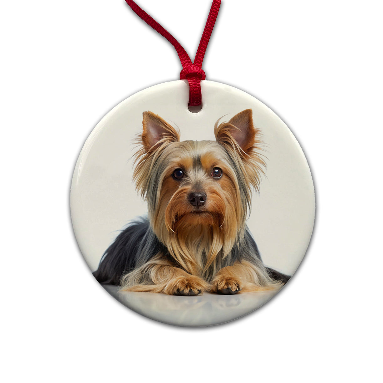 Silky Terrier Dog Photo Round Ceramic Holiday Christmas Tree Ornament