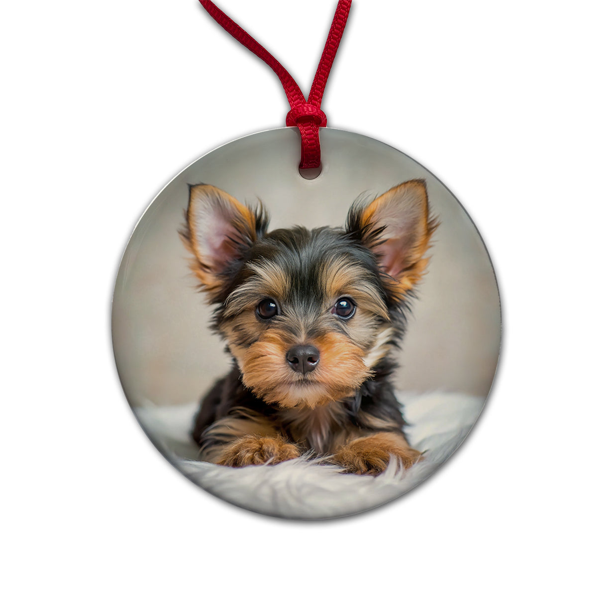 Silky Terrier Dog Puppy Photo Round Ceramic Holiday Christmas Tree Ornament