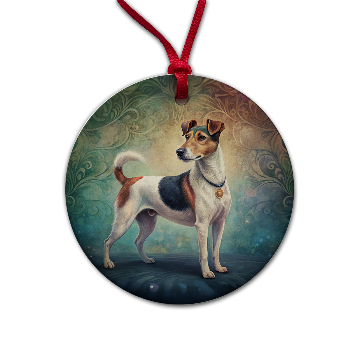 Smooth Fox Terrier Dog Art Nouveau Round Ceramic Holiday Christmas Tree Ornament