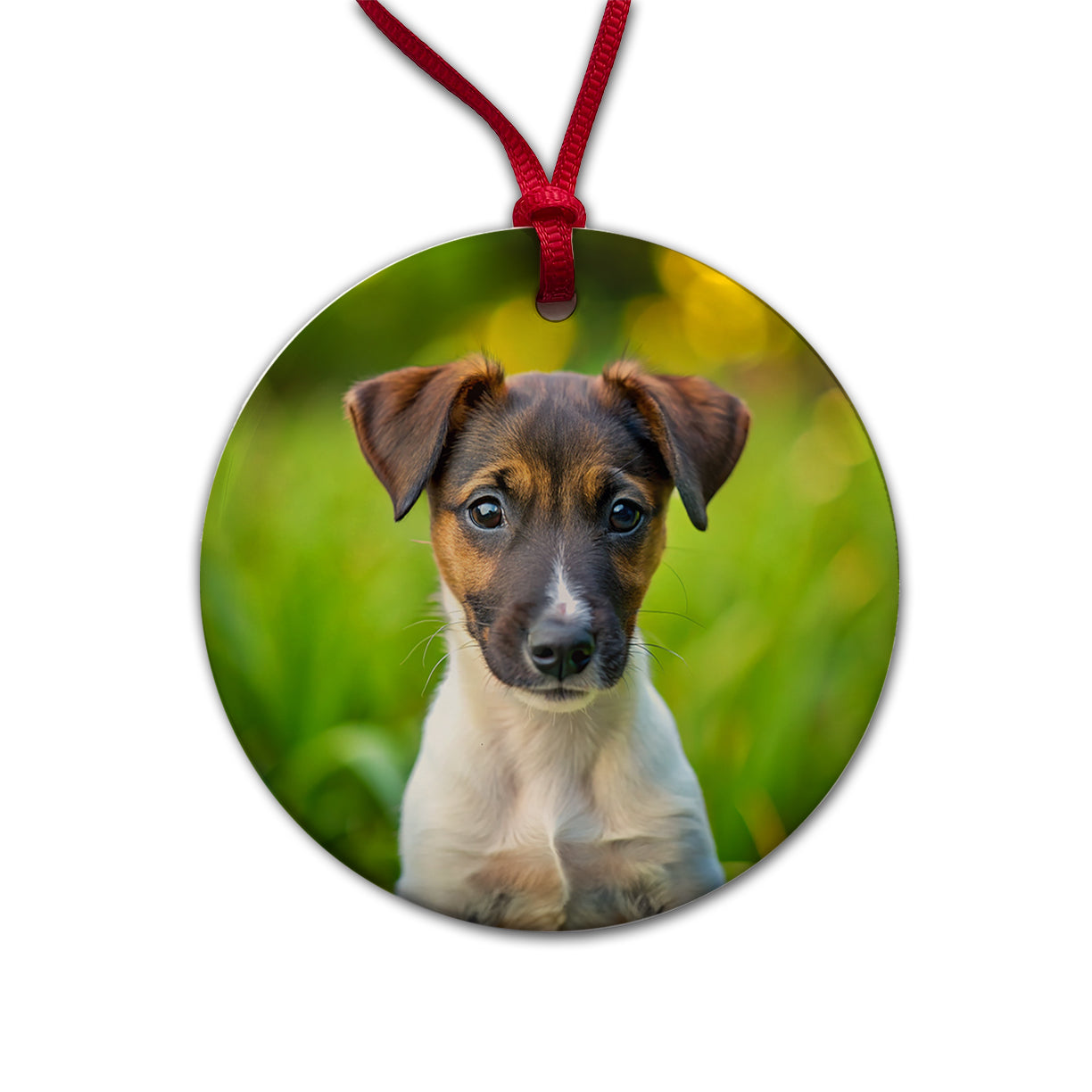 Smooth Fox Terrier Dog Puppy Photo Round Ceramic Holiday Christmas Tree Ornament
