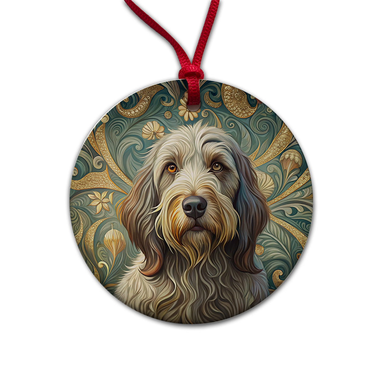 Spinone Italiano Dog Art Nouveau Round Ceramic Holiday Christmas Tree Ornament