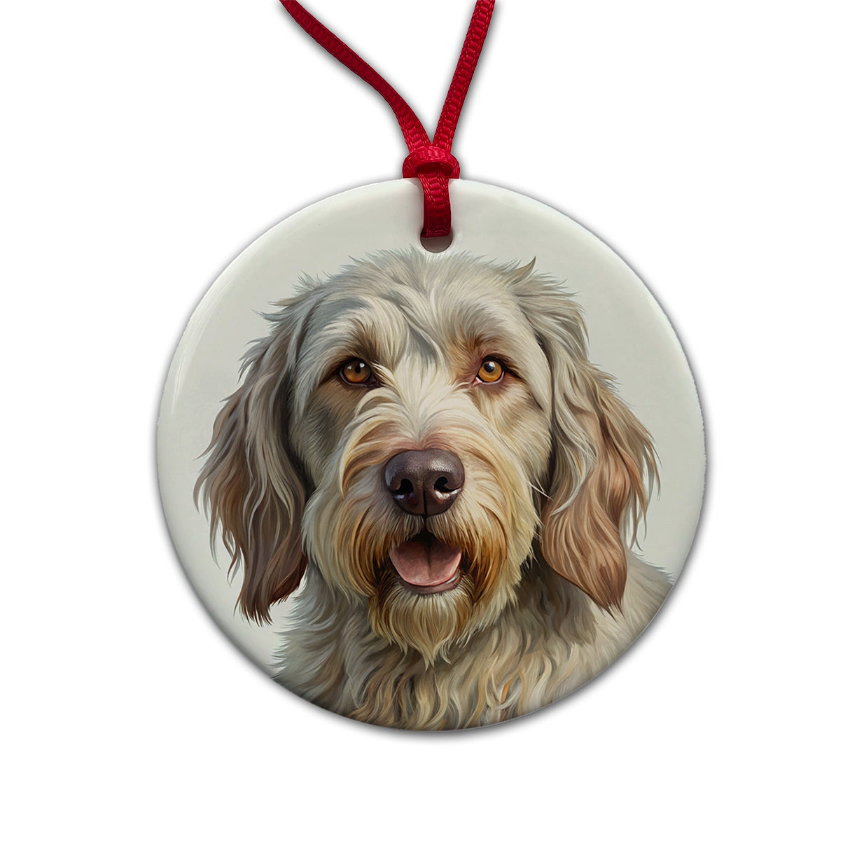 Spinone Italiano Dog Illustration Round Ceramic Holiday Christmas Tree Ornament
