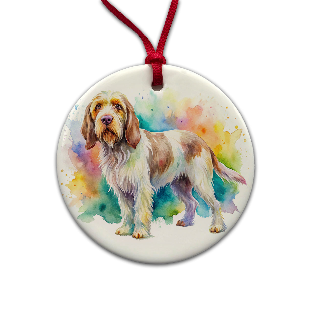 Spinone Italiano Dog Watercolor Style Round Ceramic Holiday Christmas Tree Ornament