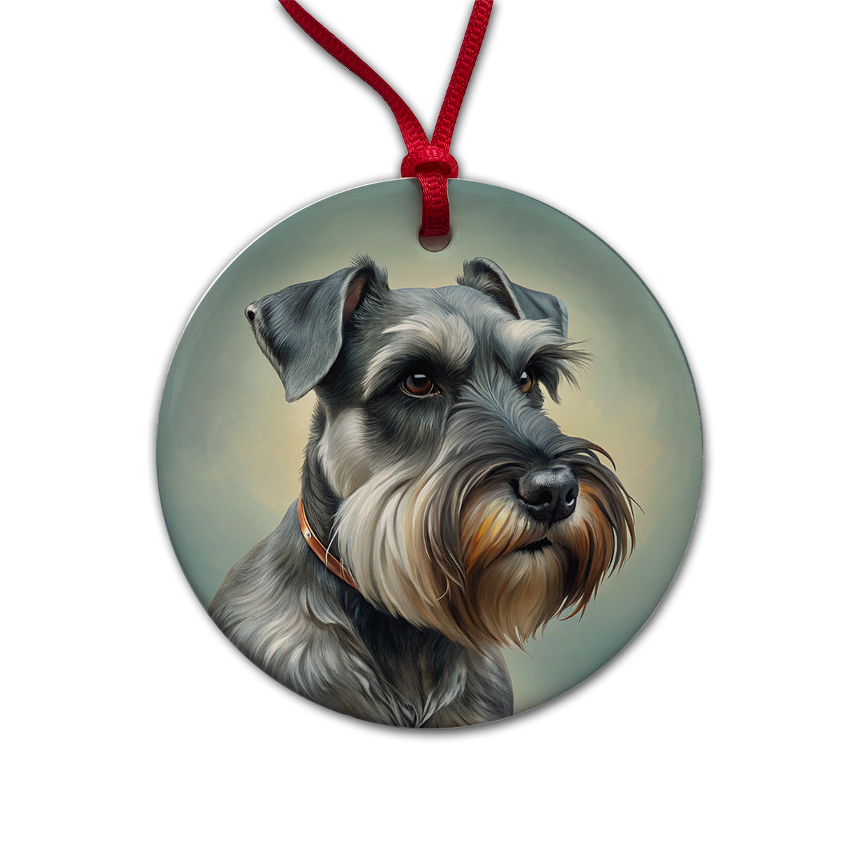 Standard Schnauzer Dog Illustration Round Ceramic Holiday Christmas Tree Ornament