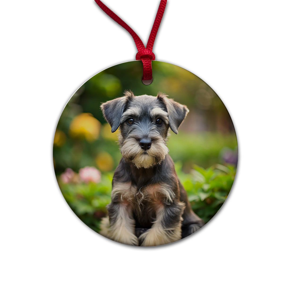 Standard Schnauzer Dog Puppy Photo Round Ceramic Holiday Christmas Tree Ornament