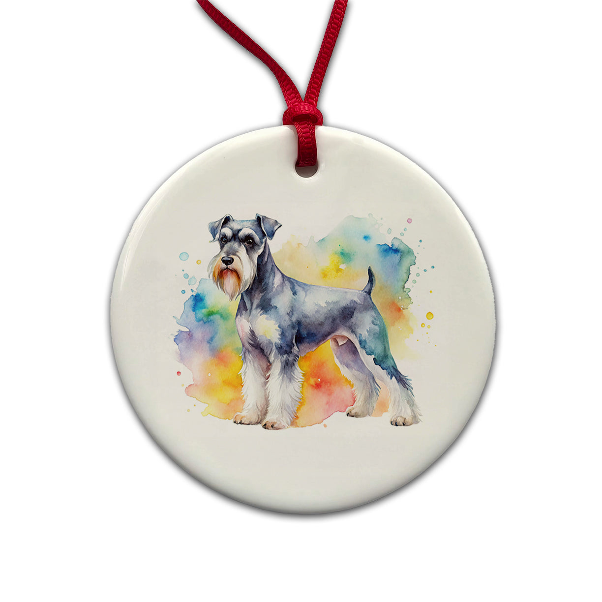 Standard Schnauzer Dog Watercolor Style Round Ceramic Holiday Christmas Tree Ornament