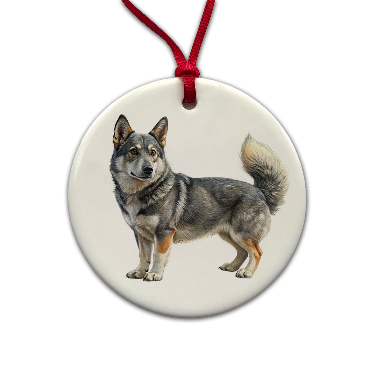 Swedish Vallhund Dog Illustration Round Ceramic Holiday Christmas Tree Ornament