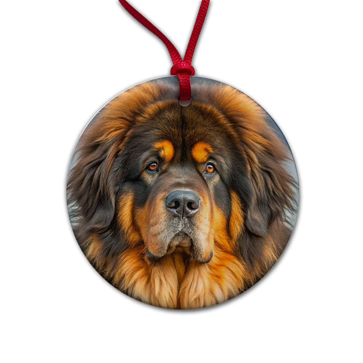 Tibetan Mastiff Dog Photo Round Ceramic Holiday Christmas Tree Ornament