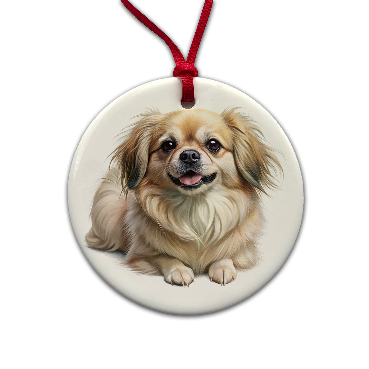 Tibetan Spaniel Dog Illustration Round Ceramic Holiday Christmas Tree Ornament