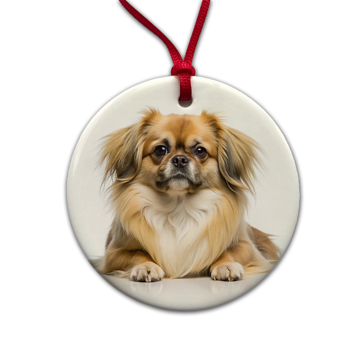 Tibetan Spaniel Dog Photo Round Ceramic Holiday Christmas Tree Ornament