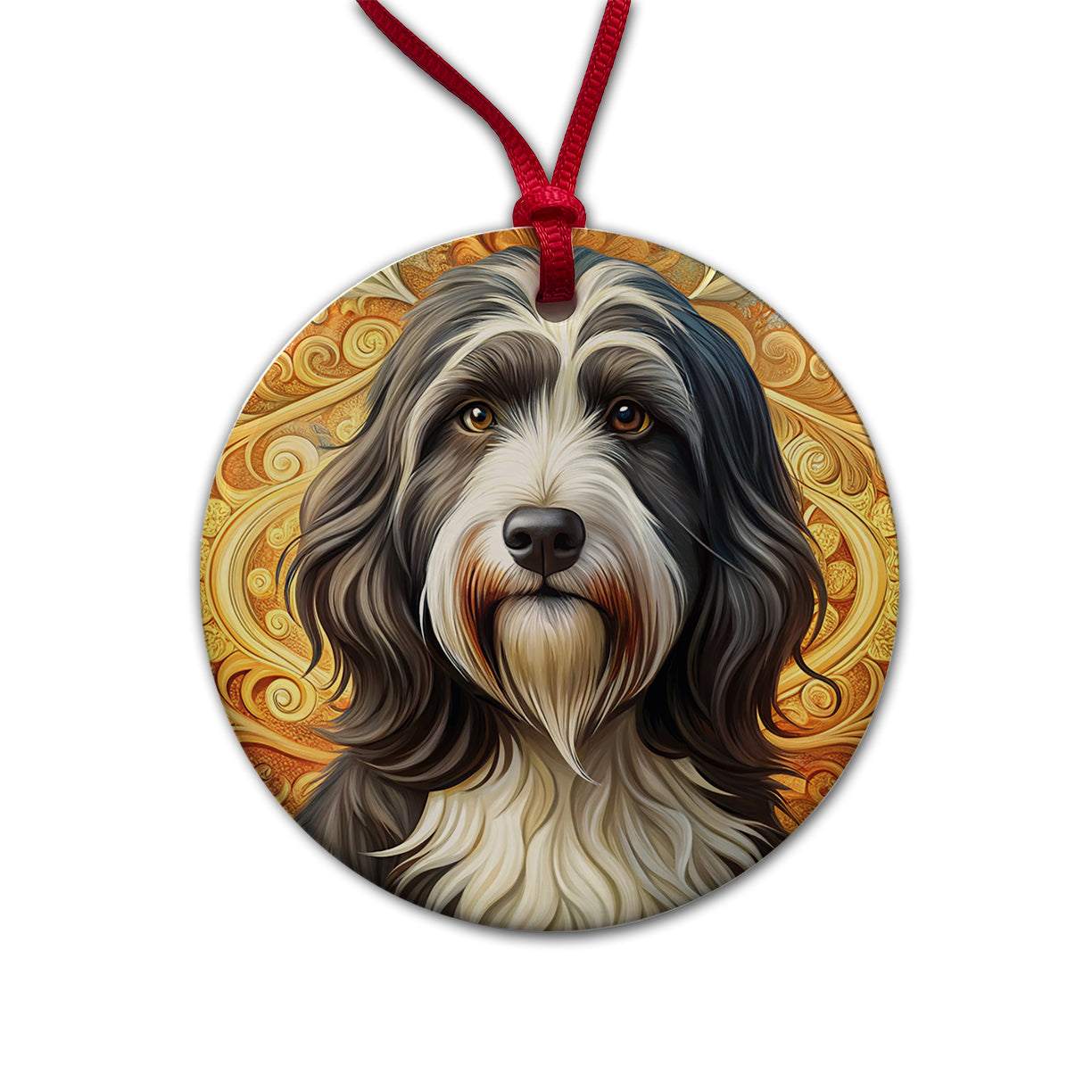 Tibetan Terrier Dog Art Nouveau Round Ceramic Holiday Christmas Tree Ornament