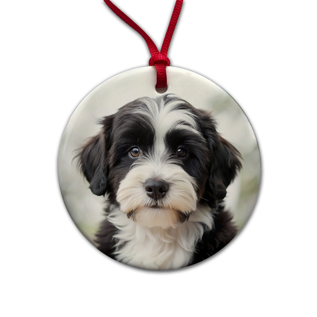 Tibetan Terrier Dog Puppy Photo Round Ceramic Holiday Christmas Tree Ornament