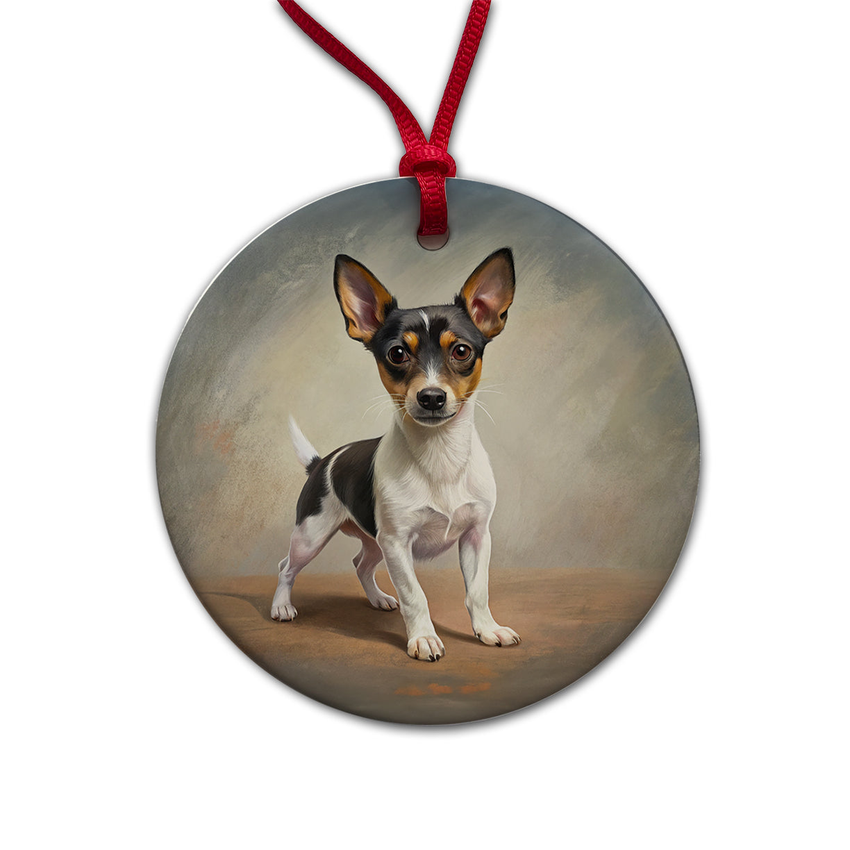Toy Fox Terrier Dog Illustration Round Ceramic Holiday Christmas Tree Ornament