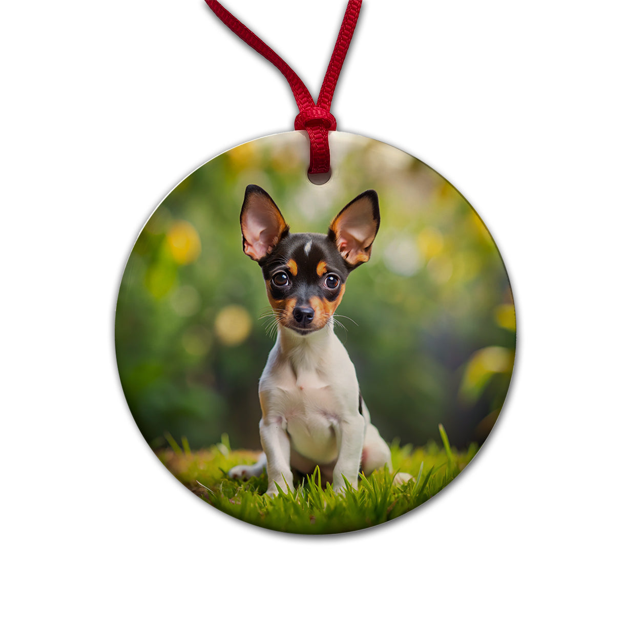 Toy Fox Terrier Dog Puppy Photo Round Ceramic Holiday Christmas Tree Ornament