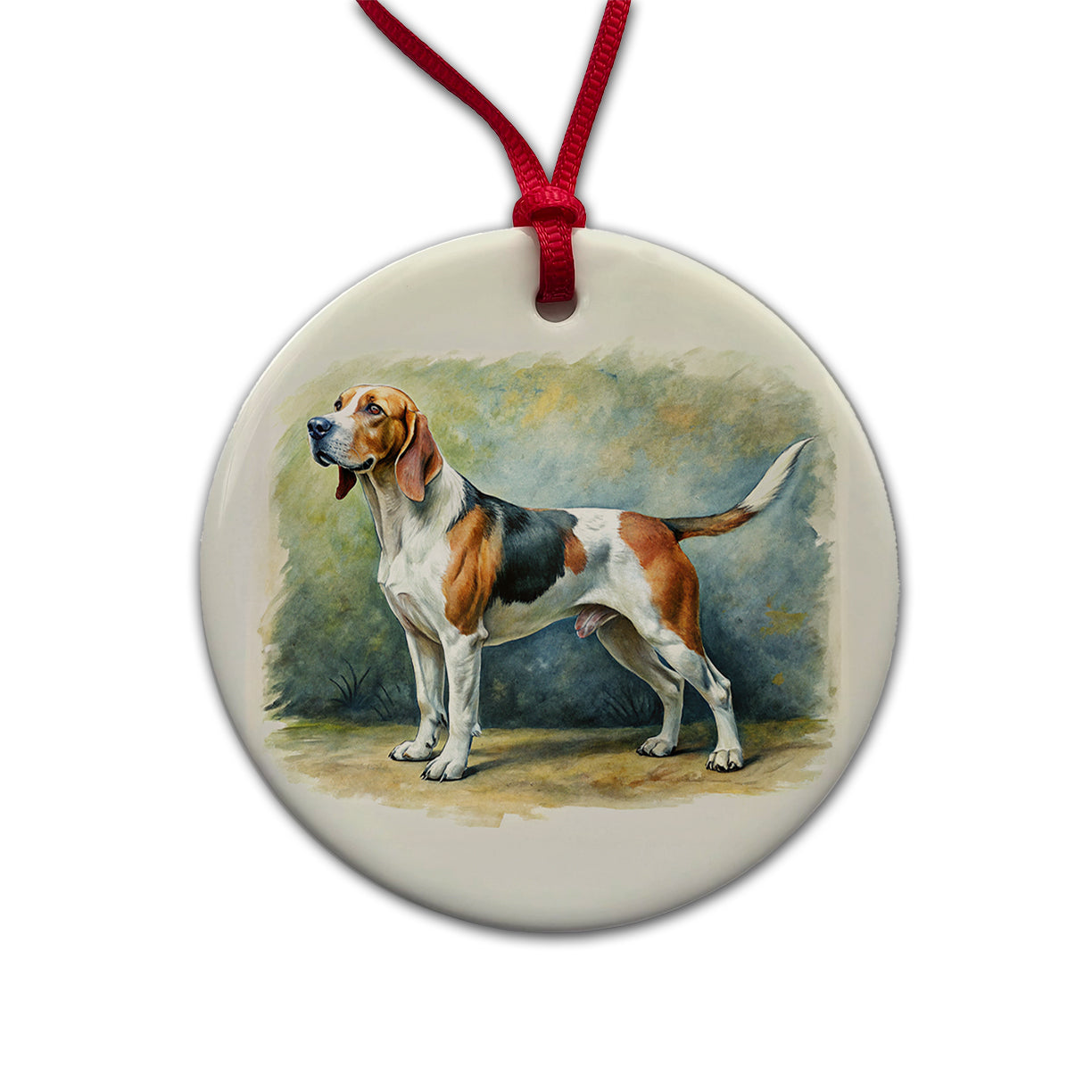 Treeing Walker Coonhound Dog Illustration Round Ceramic Holiday Christmas Tree Ornament