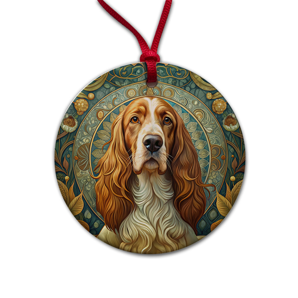 Welsh Springer Spaniel Dog Art Nouveau Round Ceramic Holiday Christmas Tree Ornament