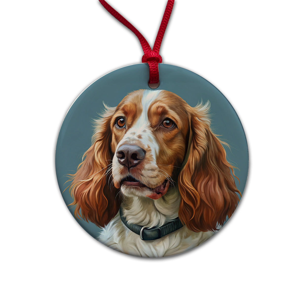 Welsh Springer Spaniel Dog Illustration Round Ceramic Holiday Christmas Tree Ornament