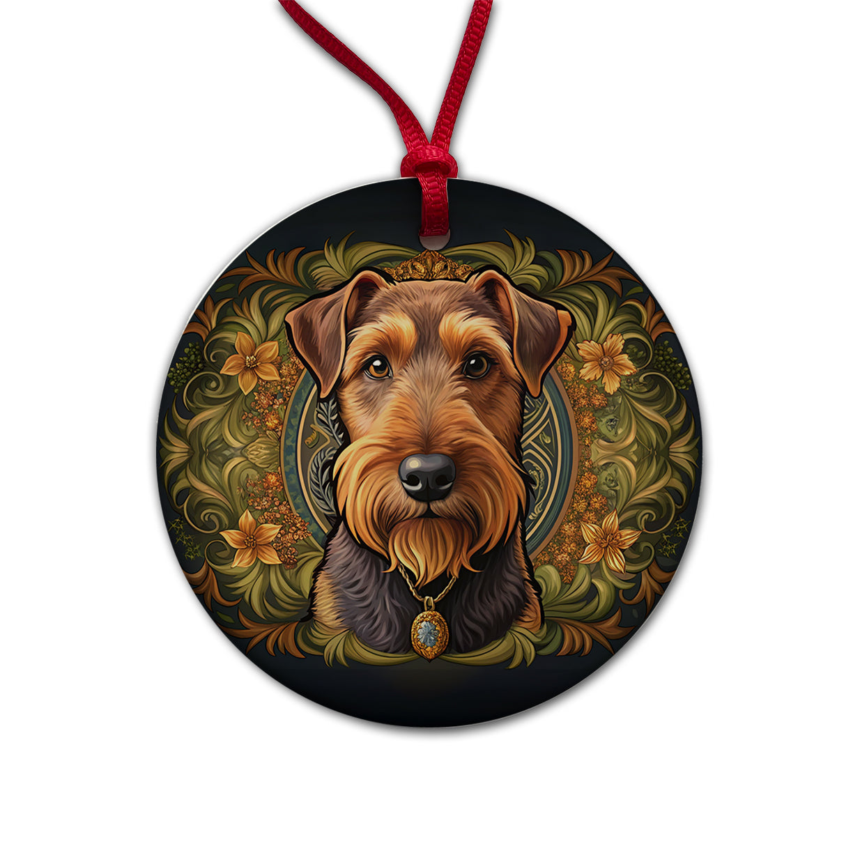 Welsh Terrier Dog Art Nouveau Round Ceramic Holiday Christmas Tree Ornament