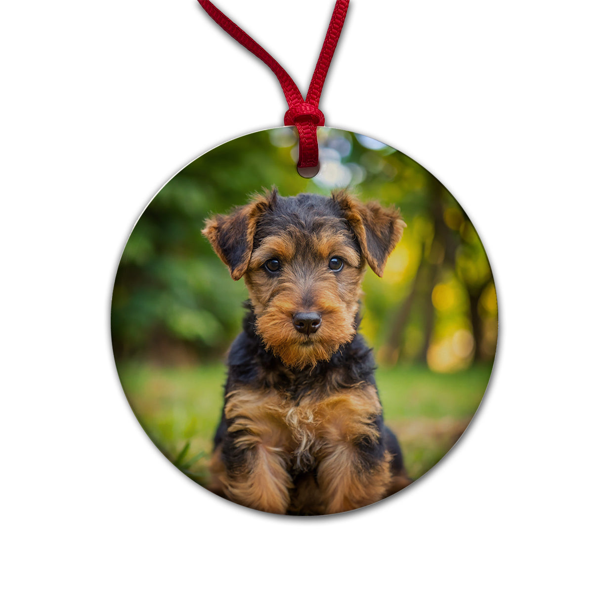 Welsh Terrier Dog Puppy Photo Round Ceramic Holiday Christmas Tree Ornament