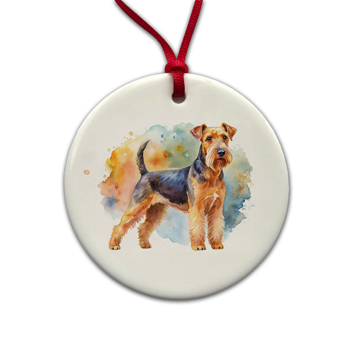 Welsh Terrier Dog Watercolor Style Round Ceramic Holiday Christmas Tree Ornament