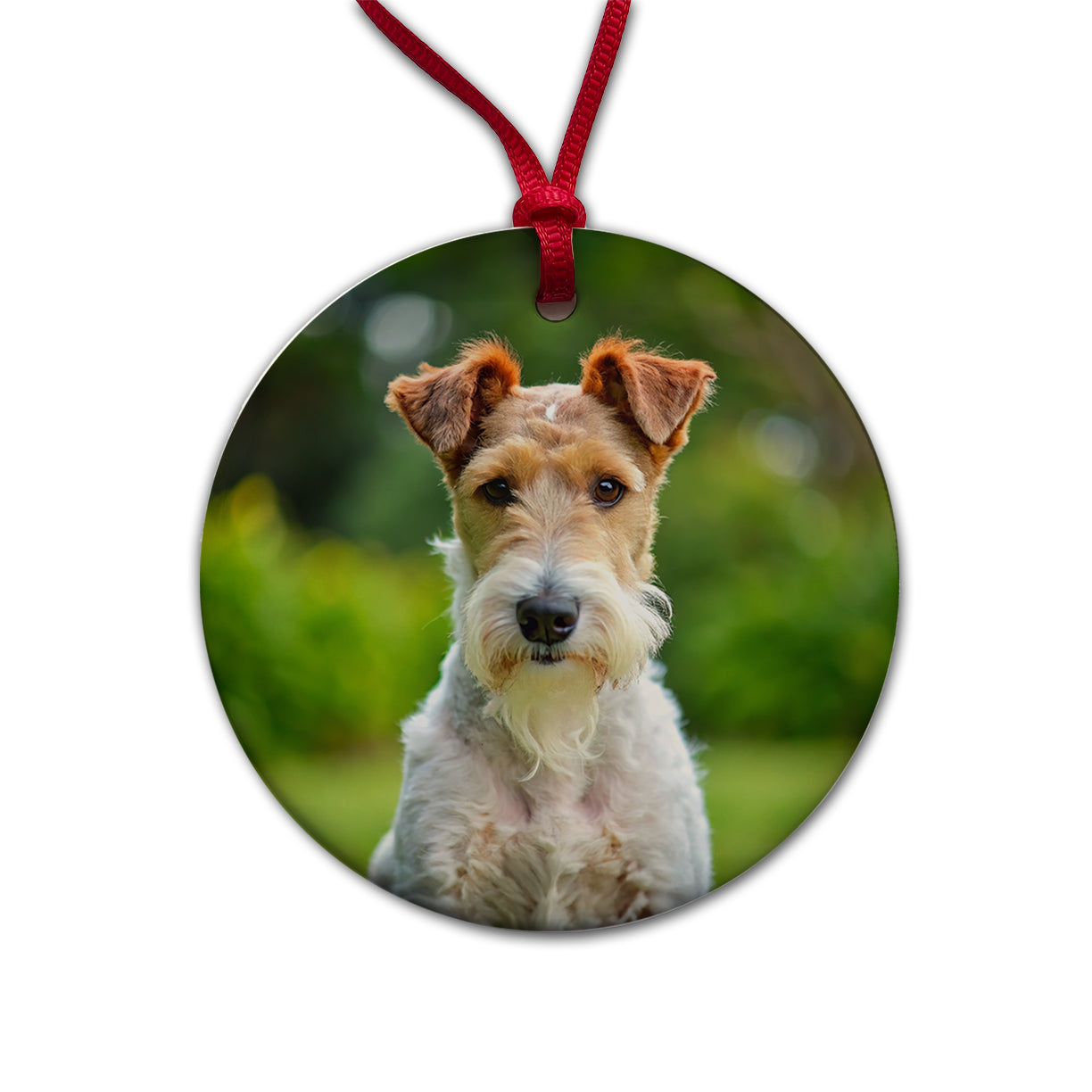 Wire Fox Terrier Dog Photo Round Ceramic Holiday Christmas Tree Ornament