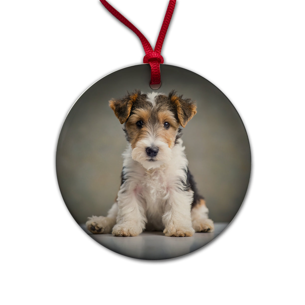 Wire Fox Terrier Dog Puppy Photo Round Ceramic Holiday Christmas Tree Ornament
