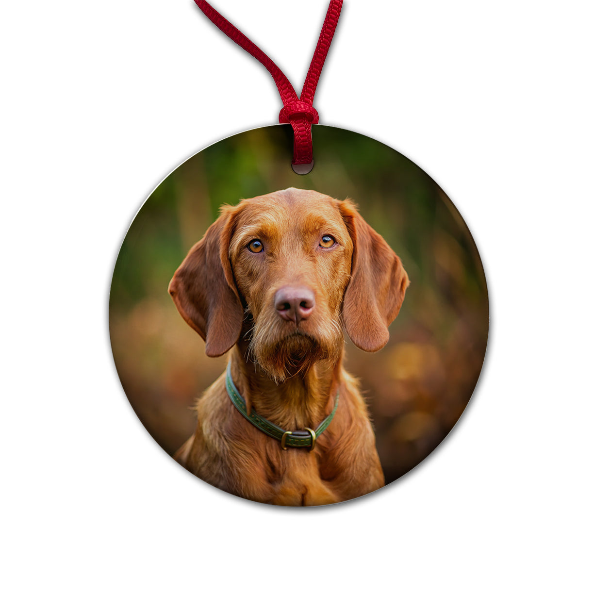 Wirehaired Vizsla Dog Photo Round Ceramic Holiday Christmas Tree Ornament