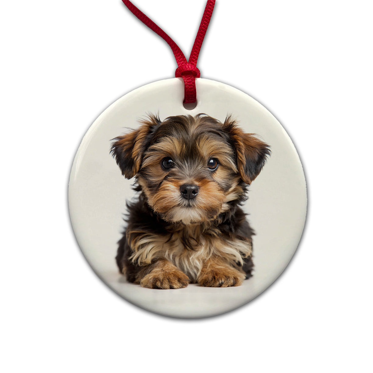 Yorkipoo Dog Puppy Photo Round Ceramic Holiday Christmas Tree Ornament